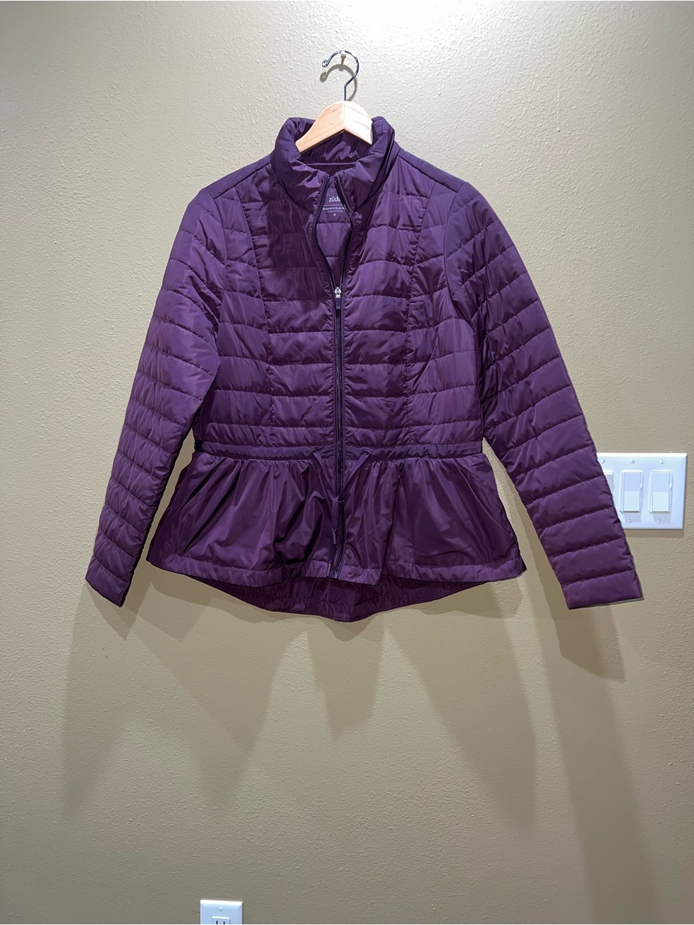 zuda Quilted Peplum Puffer Jacket - Purple